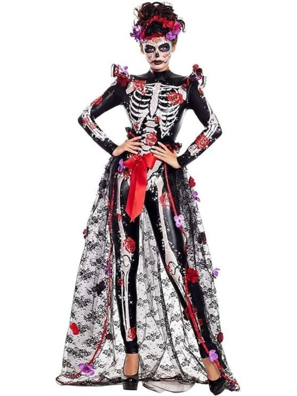 NEW Party King Women's Large Rosas Day of the Dead Costume MSRP $102 Halloween